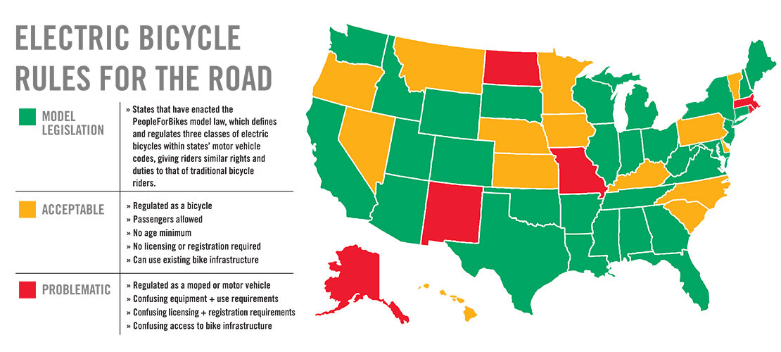 e-bike regulation in the usa map